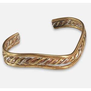 Vintage Hand Made Brass & Silver Cuff Bracelet Copper Brass Cuff 2.5"